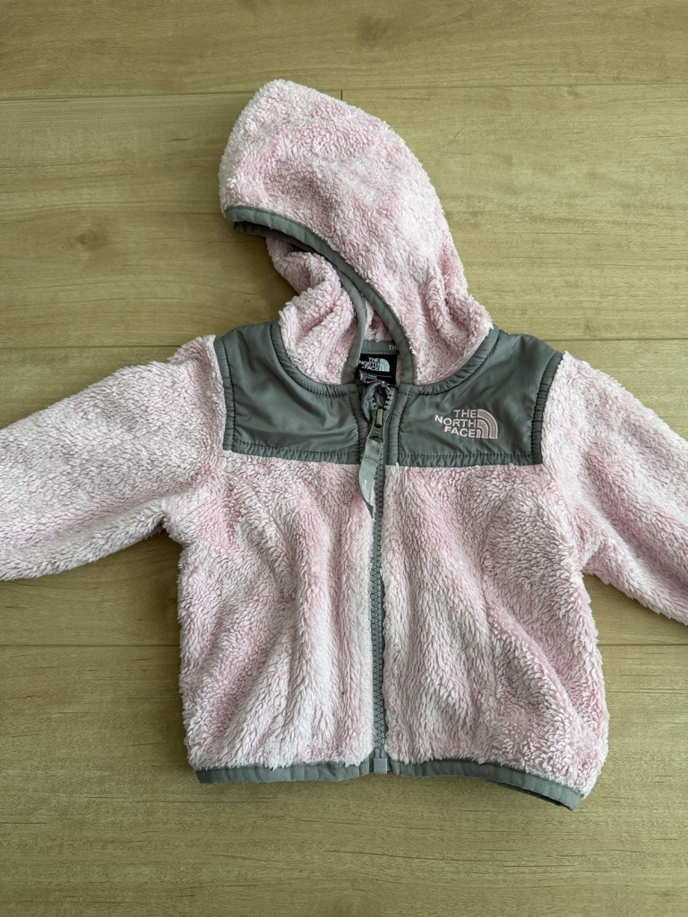 The North Face Pink Sherpa Hoodie with Gray Panels infant 3-6 month